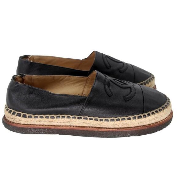 Chanel Espadrille 38 Lambskin Leather Rubber Platform Cc Flats CC-0707N-0012 - Picture 6 of 10